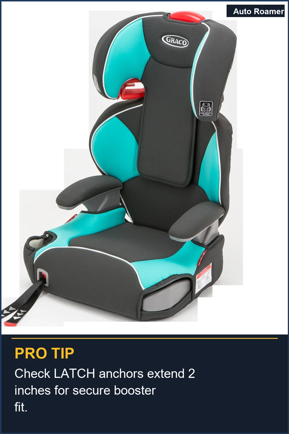 Verifica que los anclajes LATCH se extiendan 2 pulgadas para un ajuste seguro del elevador.