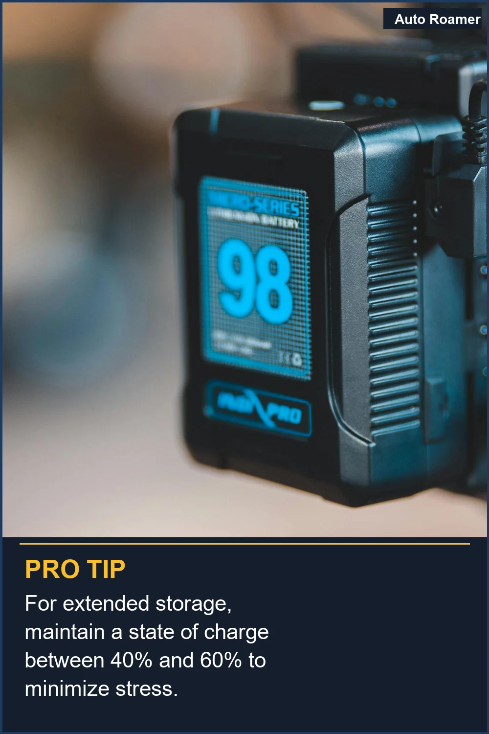 For extended storage, maintain a state of charge between 40% and 60% to minimize stress.