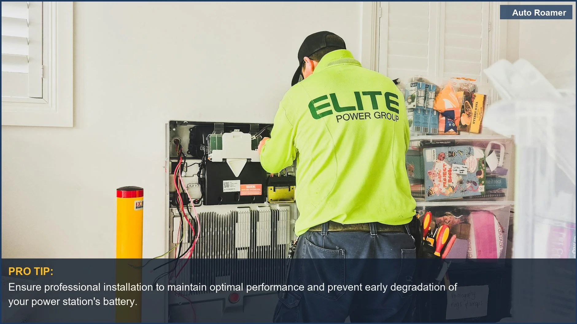 Technician installing a home battery system, illustrating the importance of proper setup for portable power station longevity.