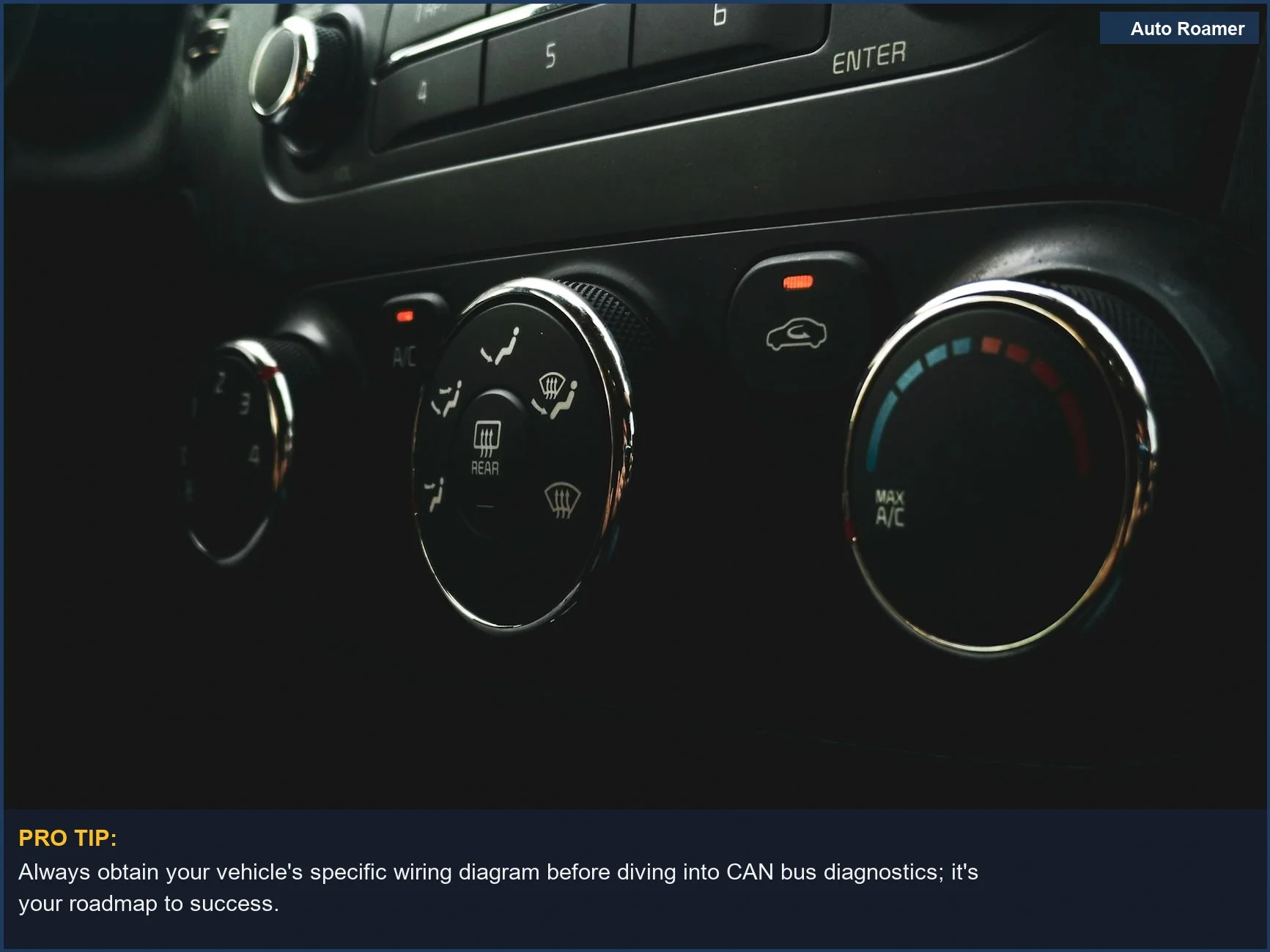 Intricate car dashboard buttons and dials, offering insights into CAN bus system diagnostics.
