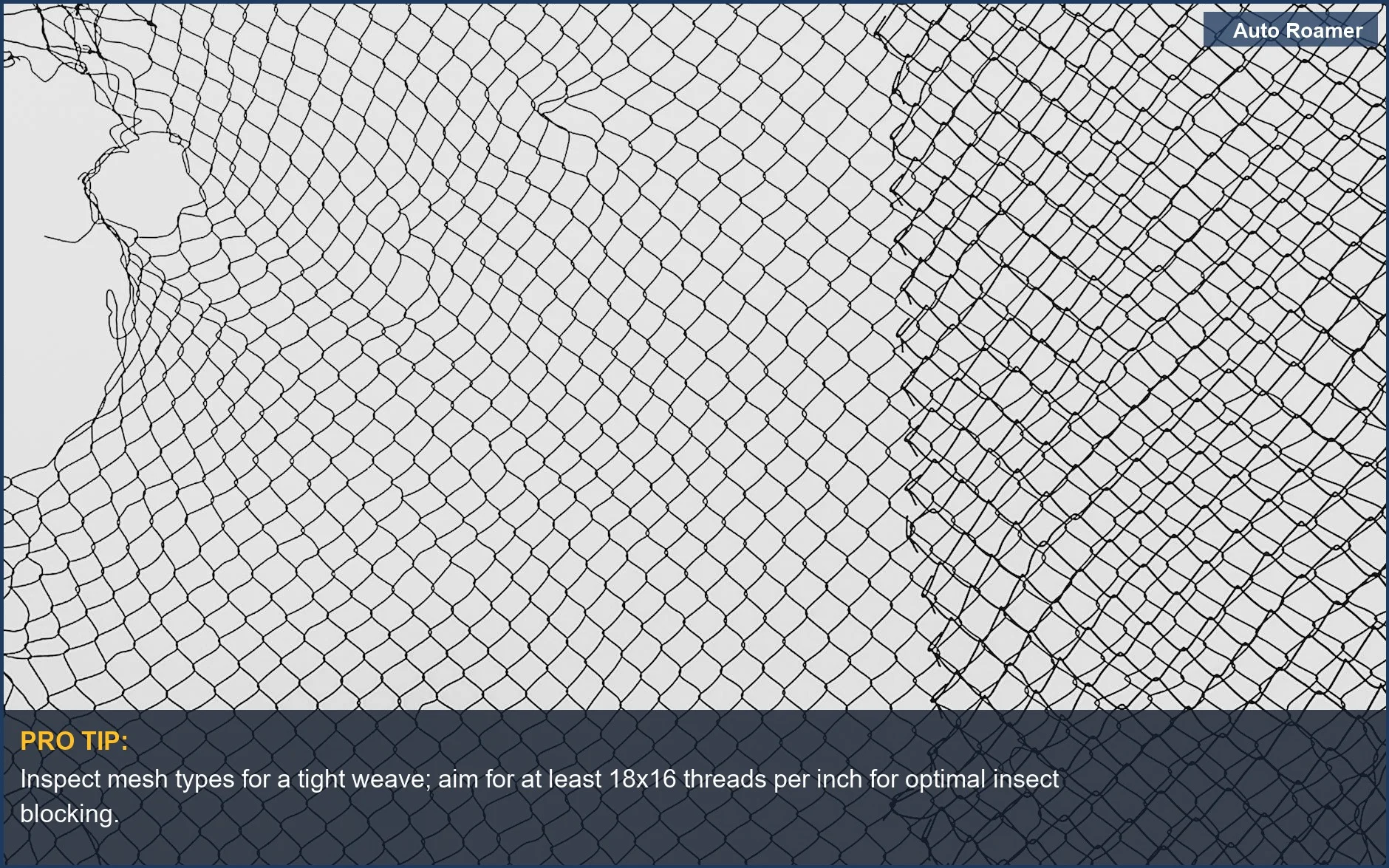 Close-up of durable car camping window screen material with a tight weave, showcasing its mesh types.