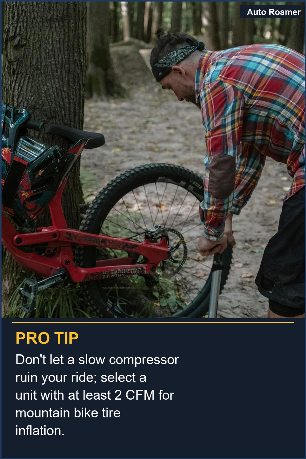 Don't let a slow compressor ruin your ride; select a unit with at least 2 CFM for mountain bike tire inflation.