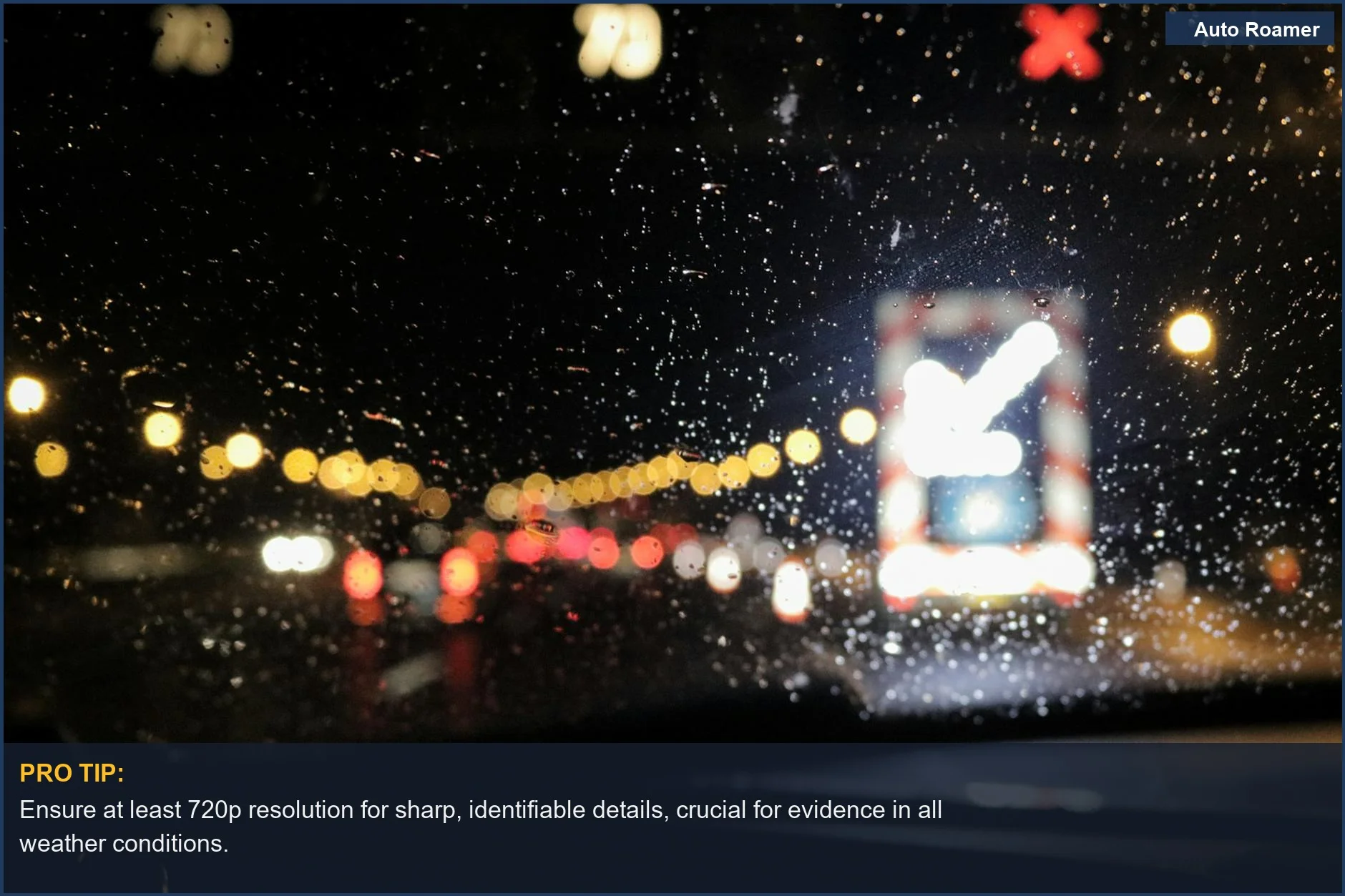 Rainy night traffic through a wet windshield, highlighting the need for clear dash cam night vision features.
