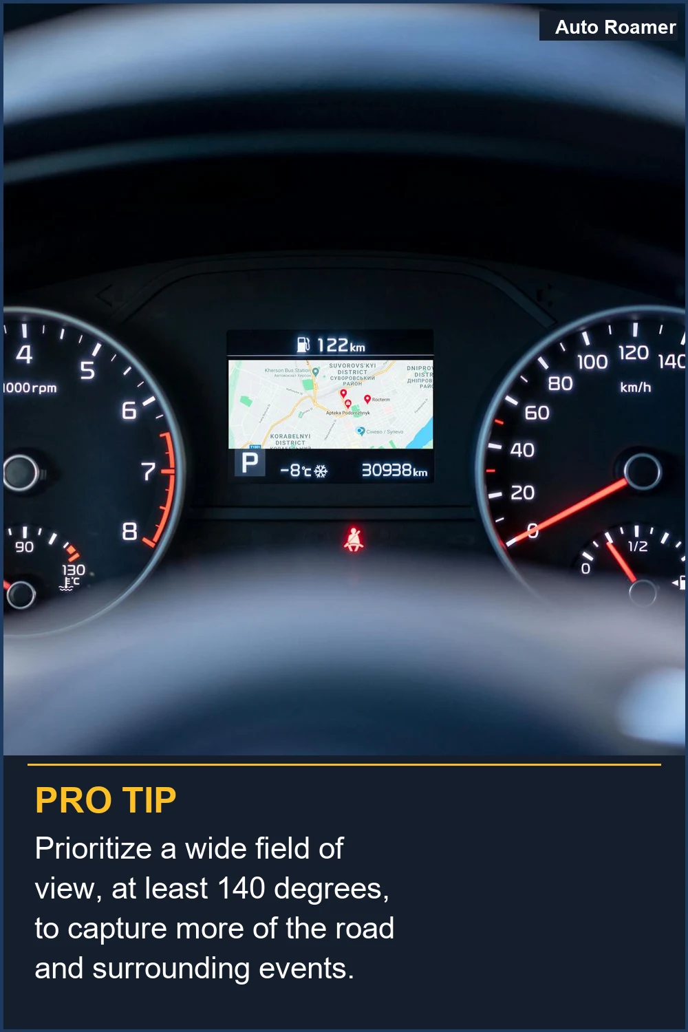 Prioritize a wide field of view, at least 140 degrees, to capture more of the road and surrounding events.