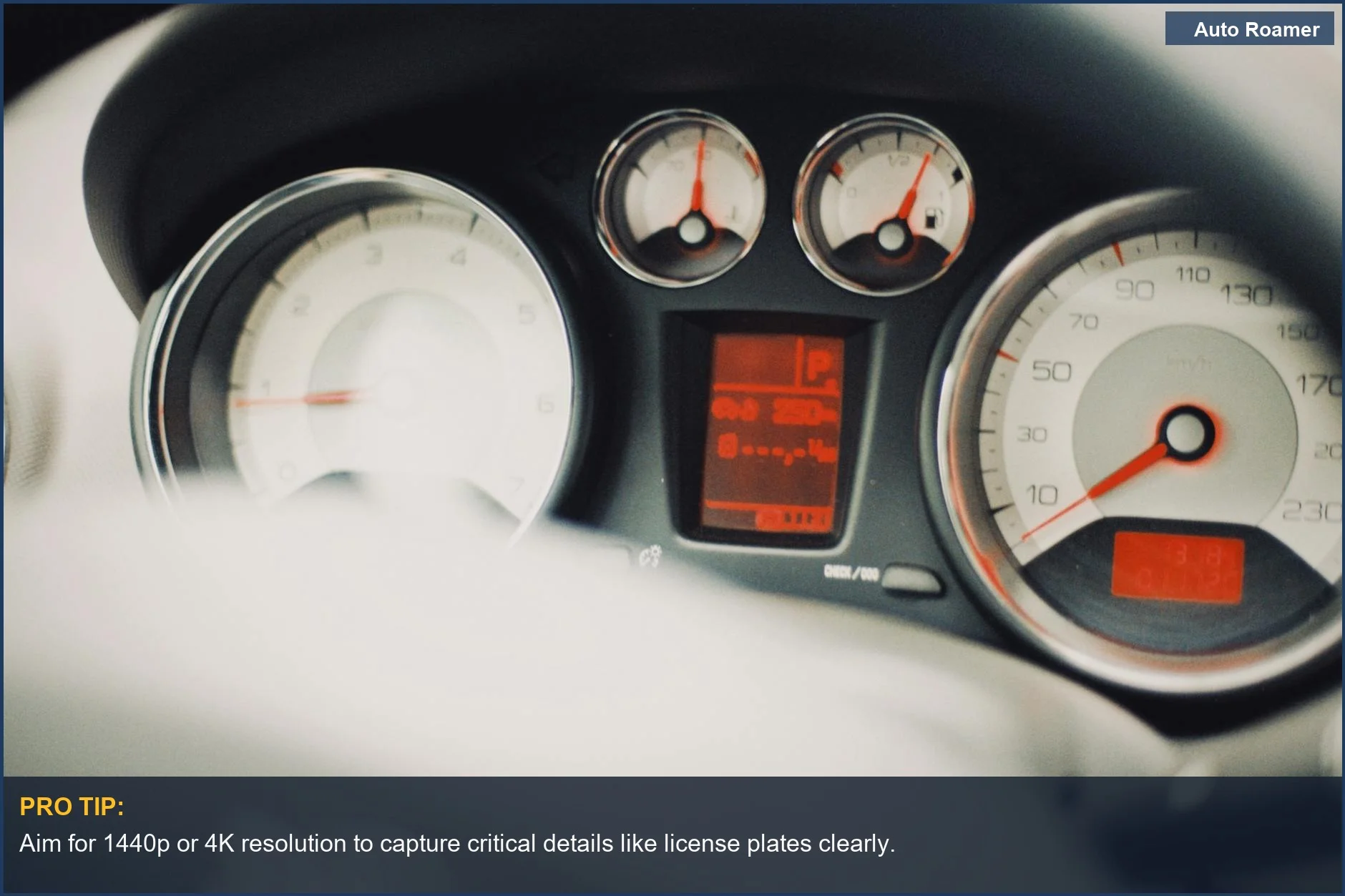 Ford Explorer 2026 dashboard with detailed speedometer, highlighting the importance of dashcam resolution for clear evidence.