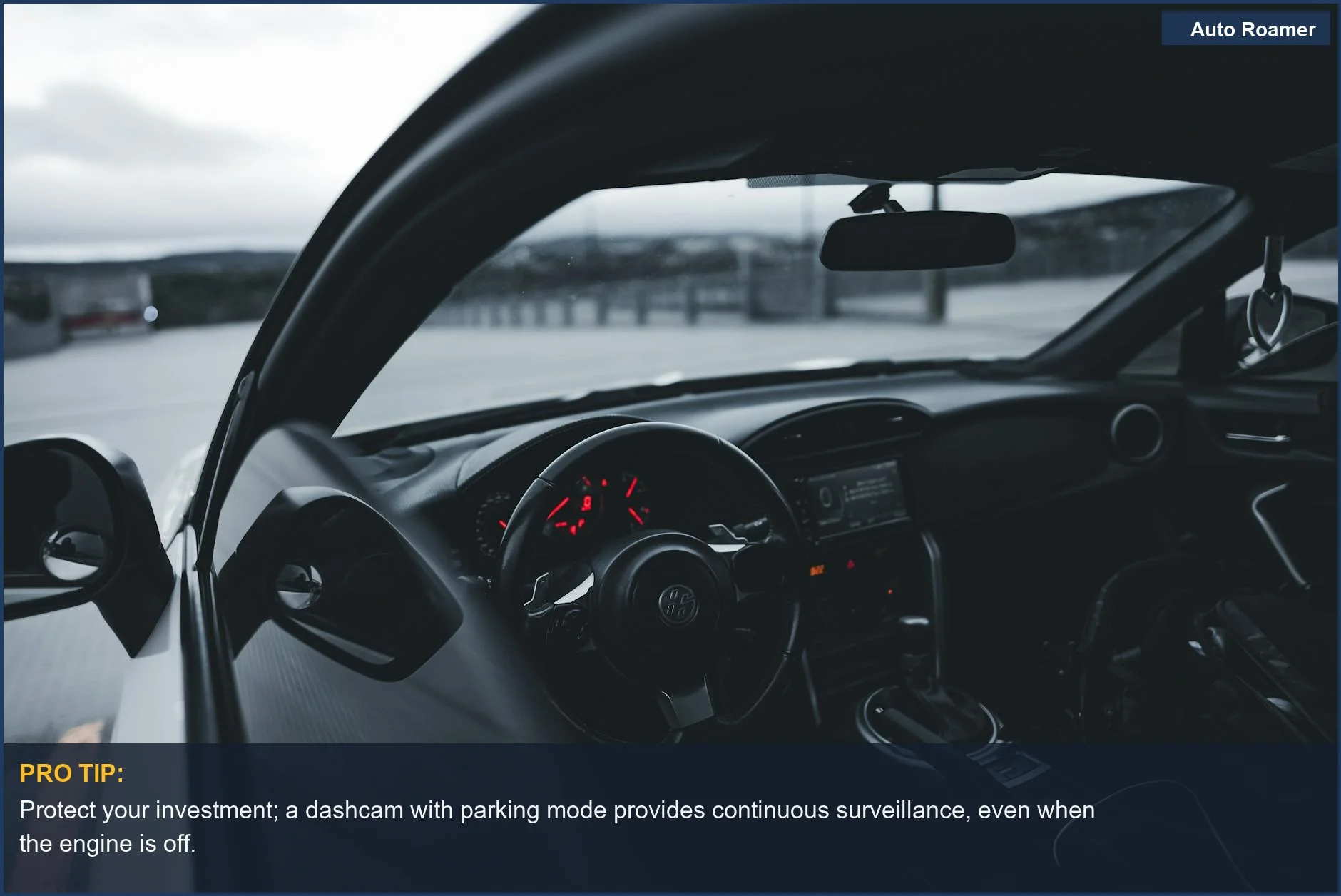 Sleek steering wheel and illuminated dashboard of a modern car, emphasizing the value of dashcam features for protection.