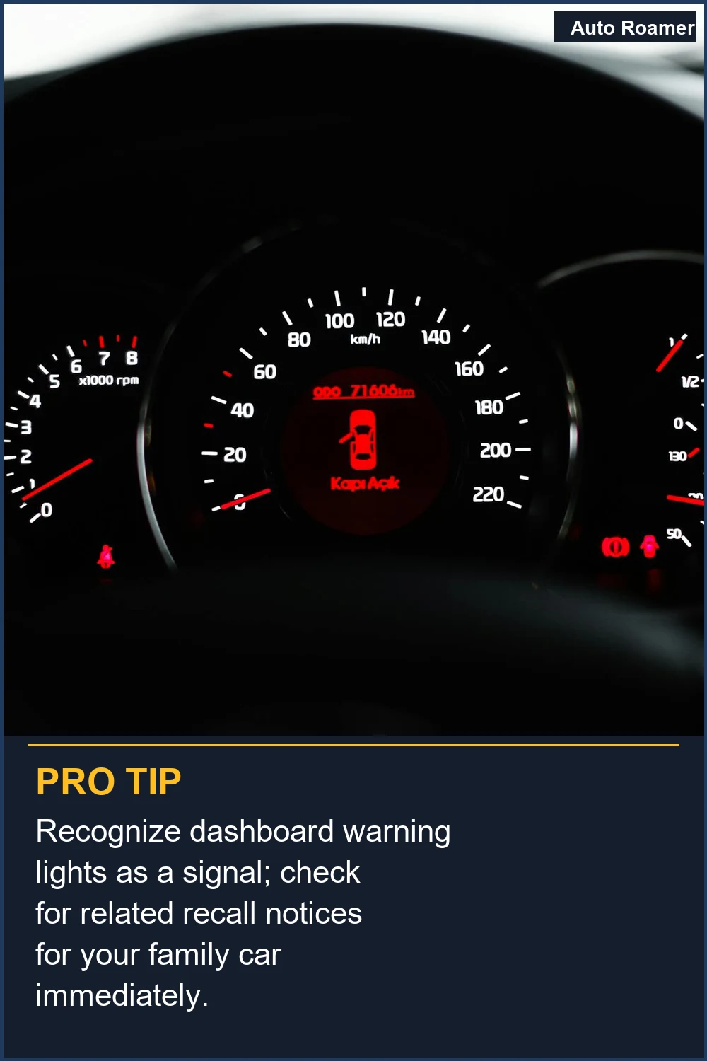 Recognize dashboard warning lights as a signal; check for related recall notices for your family car immediately.