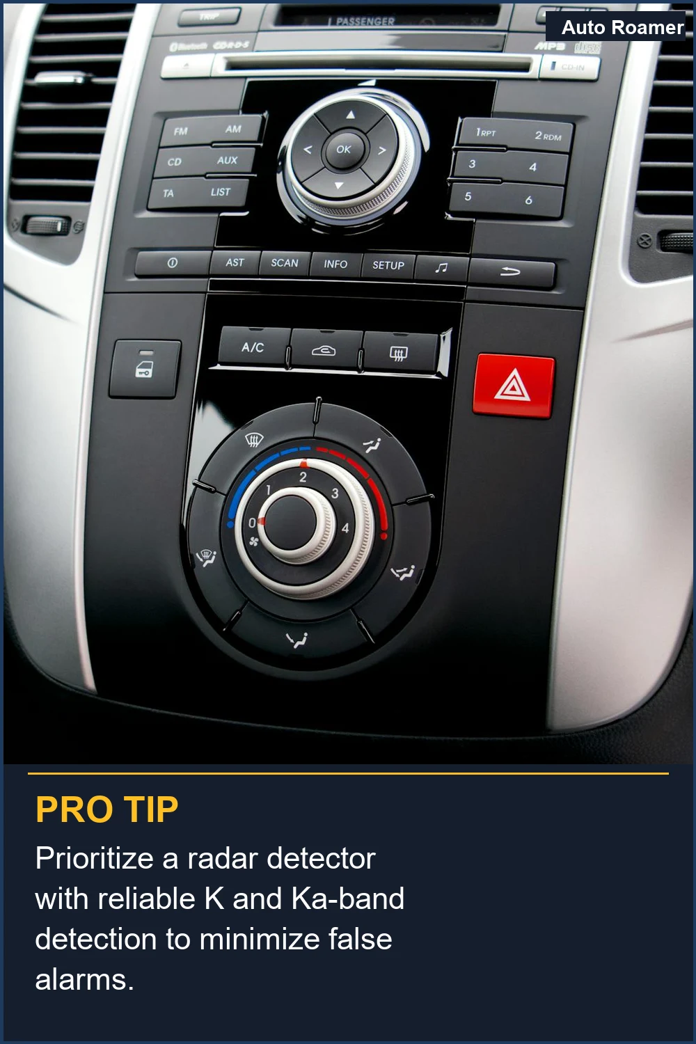 Prioritize a radar detector with reliable K and Ka-band detection to minimize false alarms.