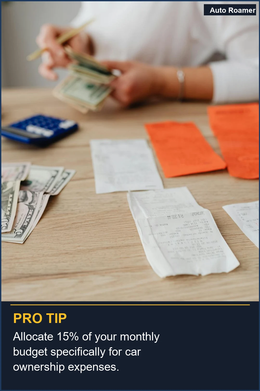Allocate 15% of your monthly budget specifically for car ownership expenses.