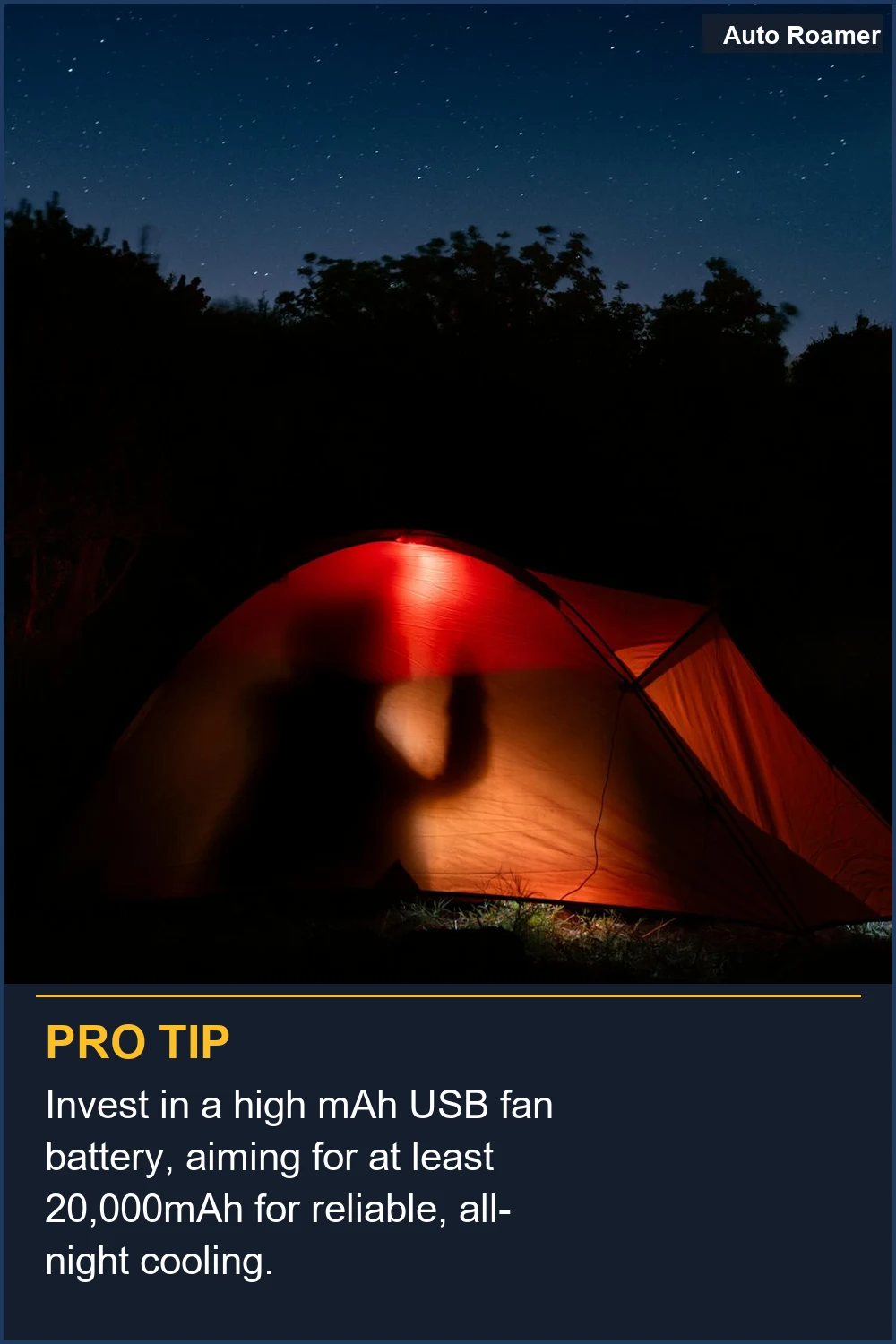 Invest in a high mAh USB fan battery, aiming for at least 20,000mAh for reliable, all-night cooling.