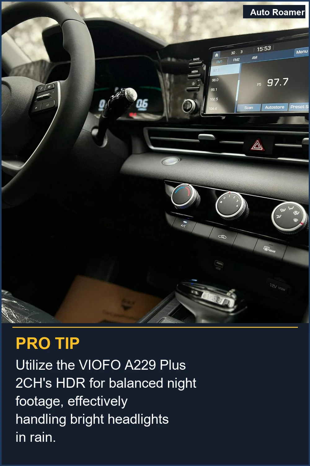 Utilize the VIOFO A229 Plus 2CH's HDR for balanced night footage, effectively handling bright headlights in rain.