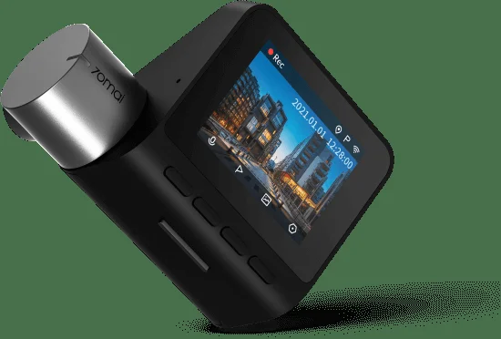 The 70mai A500S dash cam, a compact front-facing camera with a built-in display