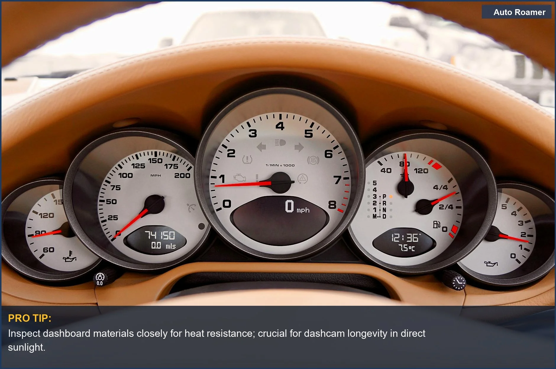 Modern car dashboard with detailed speedometer and odometer, essential for VIOFO vs REXING dashcam comparison analysis.