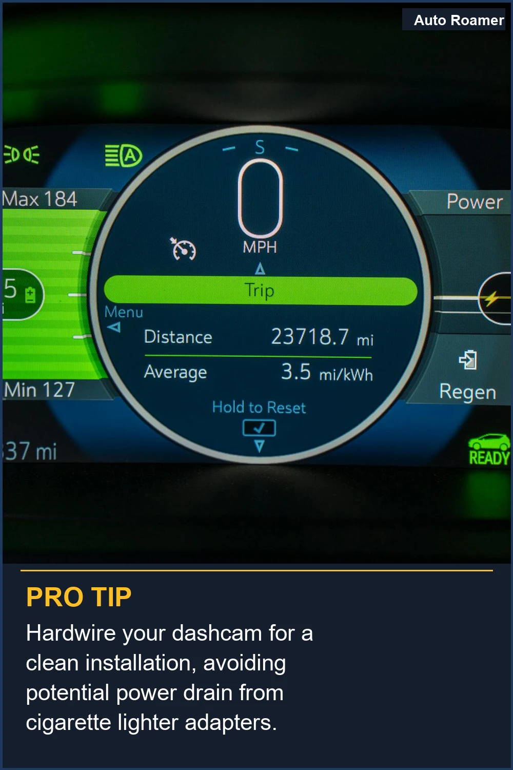 Hardwire your dashcam for a clean installation, avoiding potential power drain from cigarette lighter adapters.