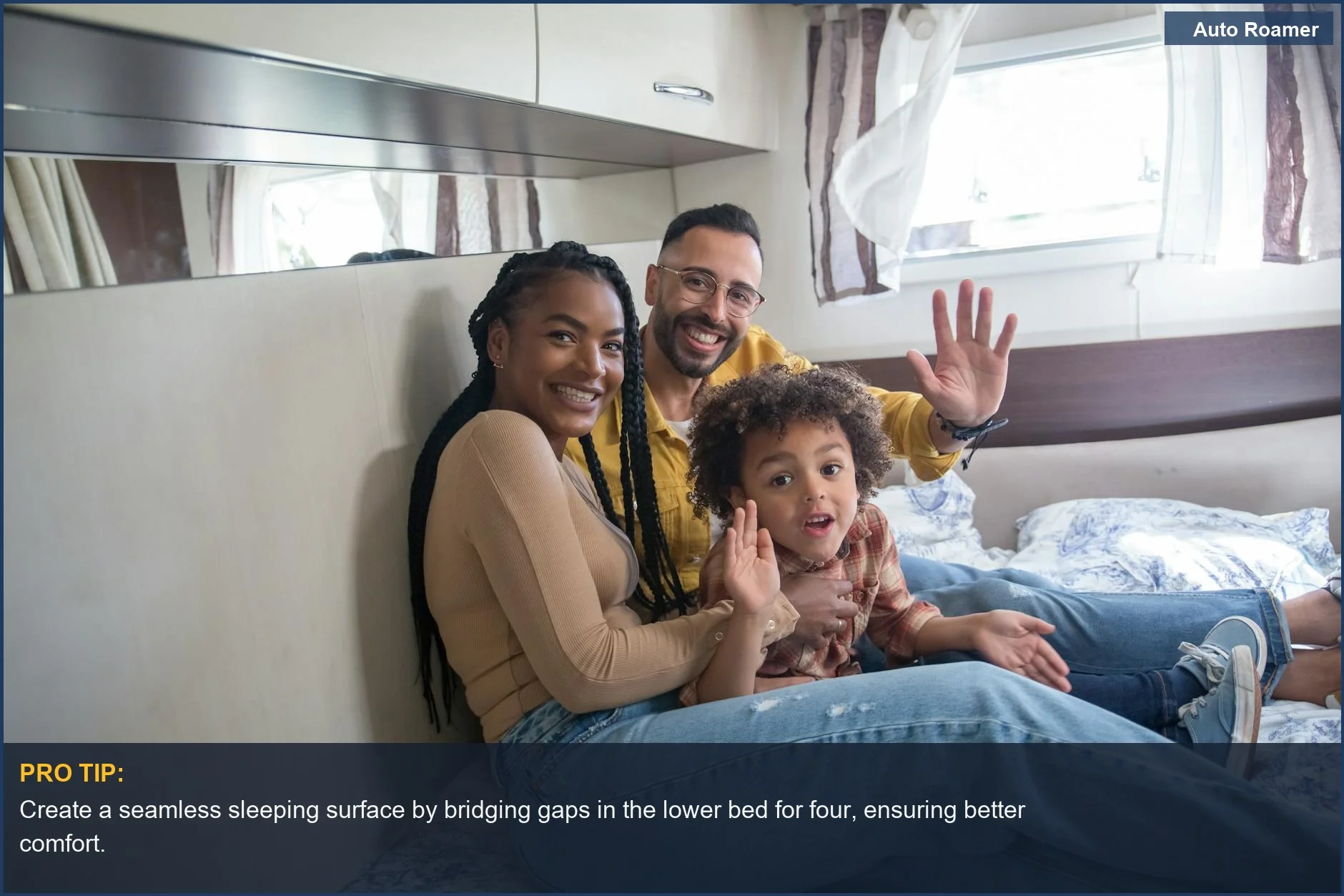 Happy family bonding and enjoying time together inside a spacious VW California camper van.