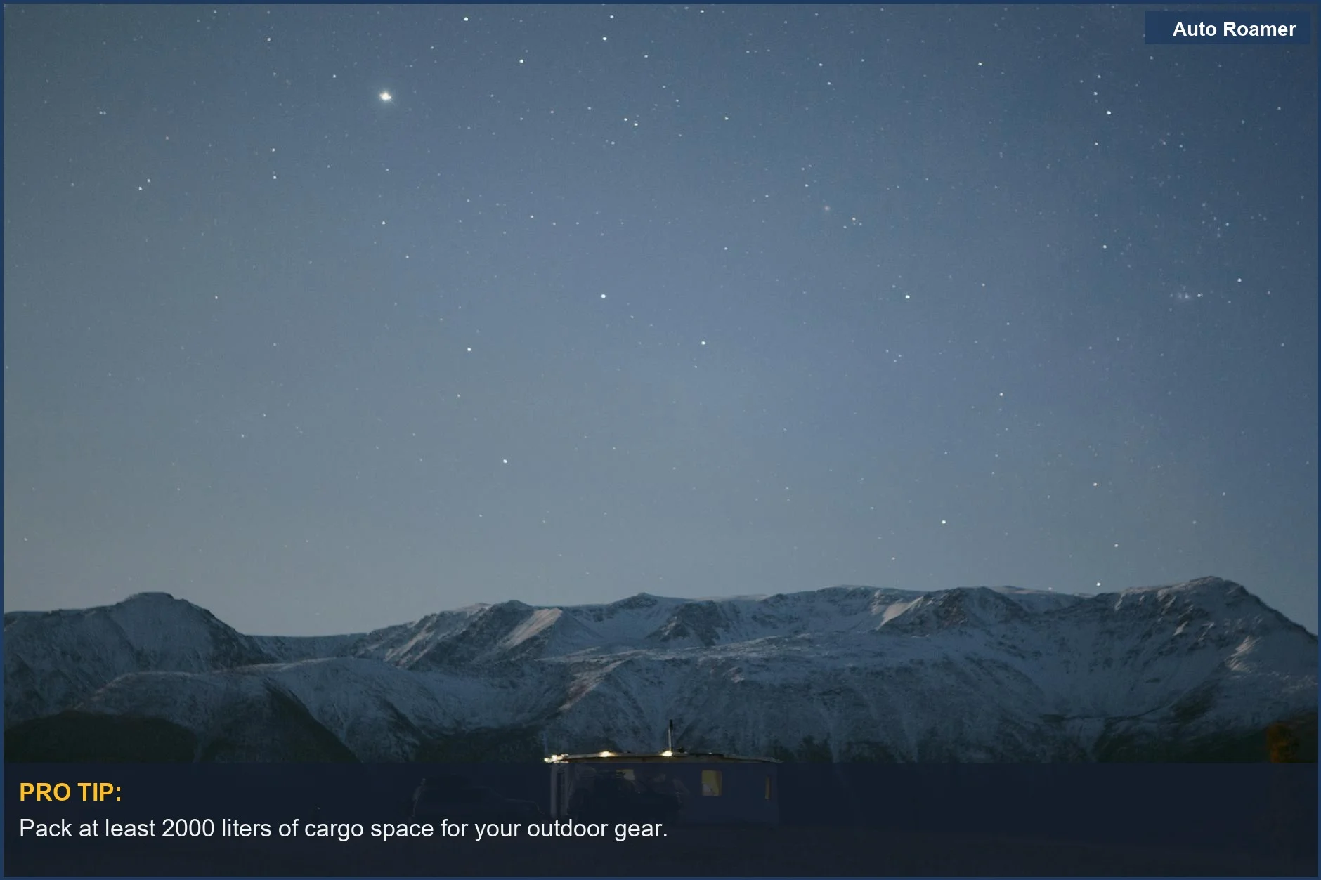 Starry sky camping scene with a Volkswagen camper van in the mountains.