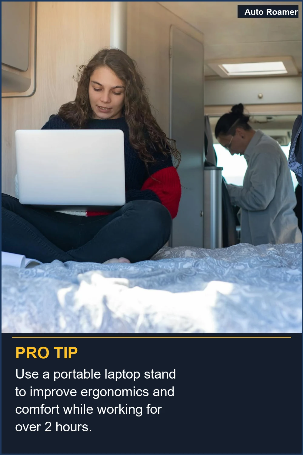 Use a portable laptop stand to improve ergonomics and comfort while working for over 2 hours.