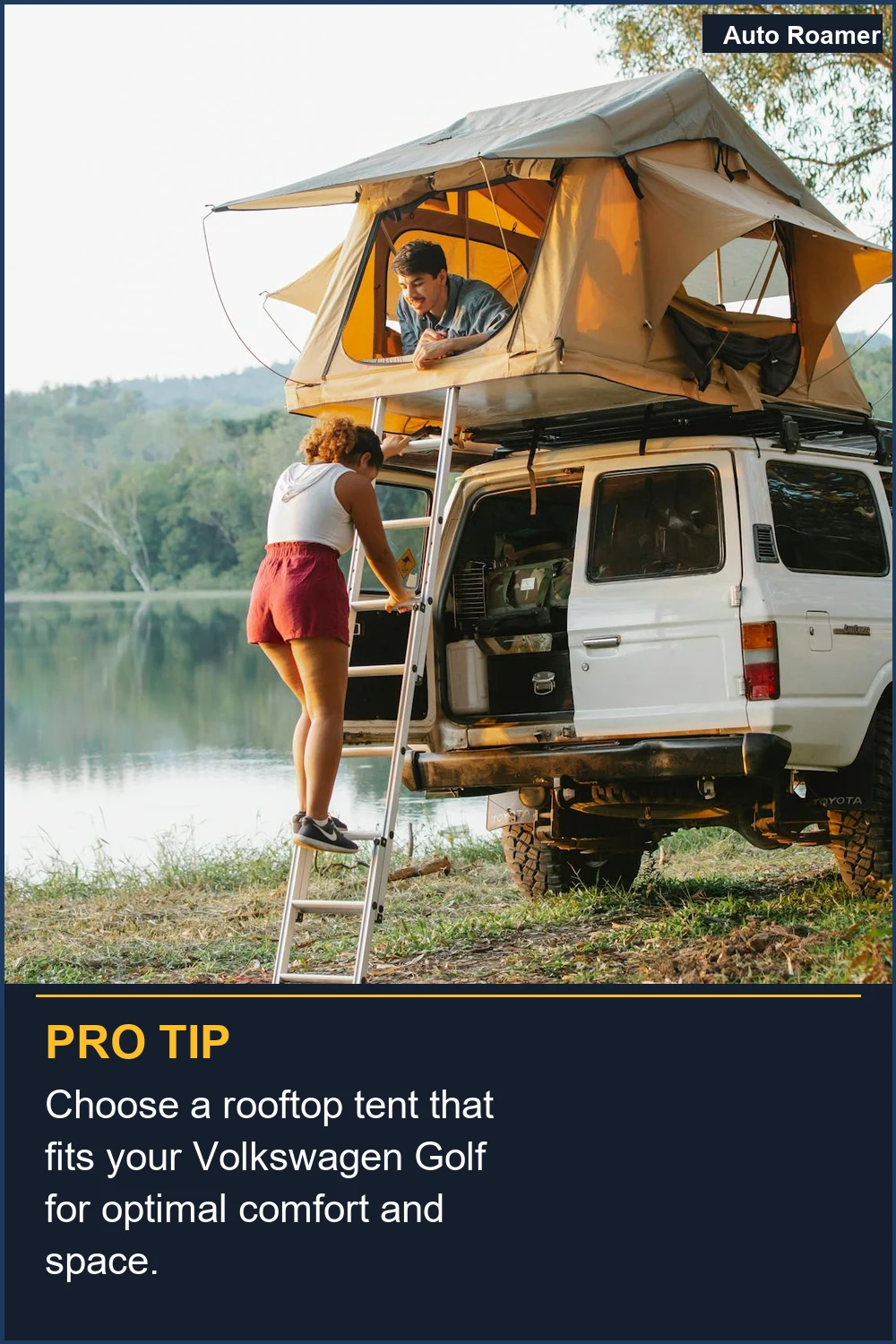 Choose a rooftop tent that fits your Volkswagen Golf for optimal comfort and space.