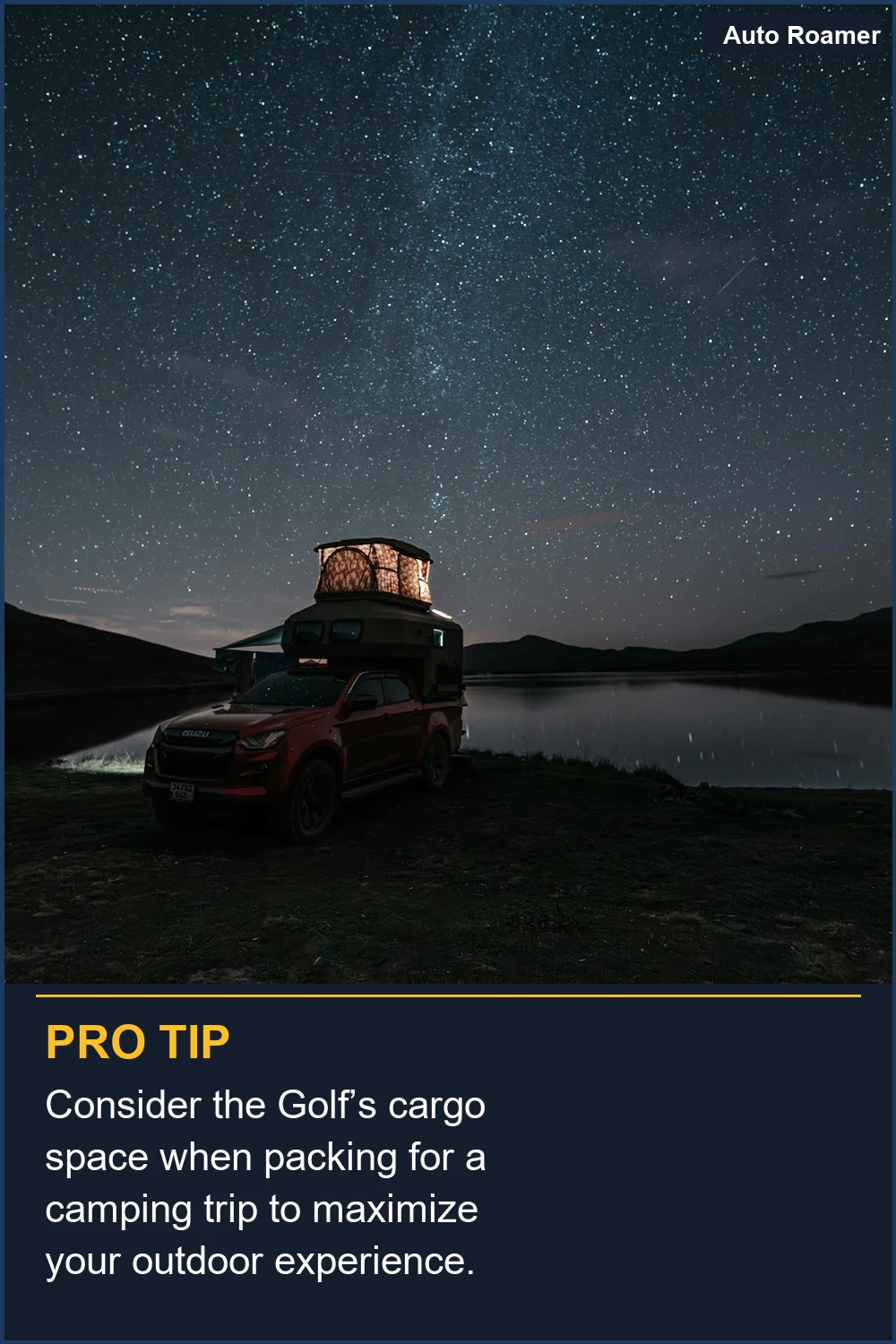 Consider the Golf's cargo space when packing for a camping trip to maximize your outdoor experience.