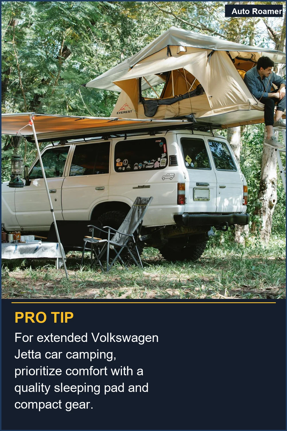 For extended Volkswagen Jetta car camping, prioritize comfort with a quality sleeping pad and compact gear.
