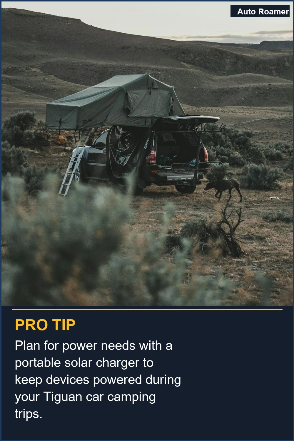 Plan for power needs with a portable solar charger to keep devices powered during your Tiguan car camping trips.