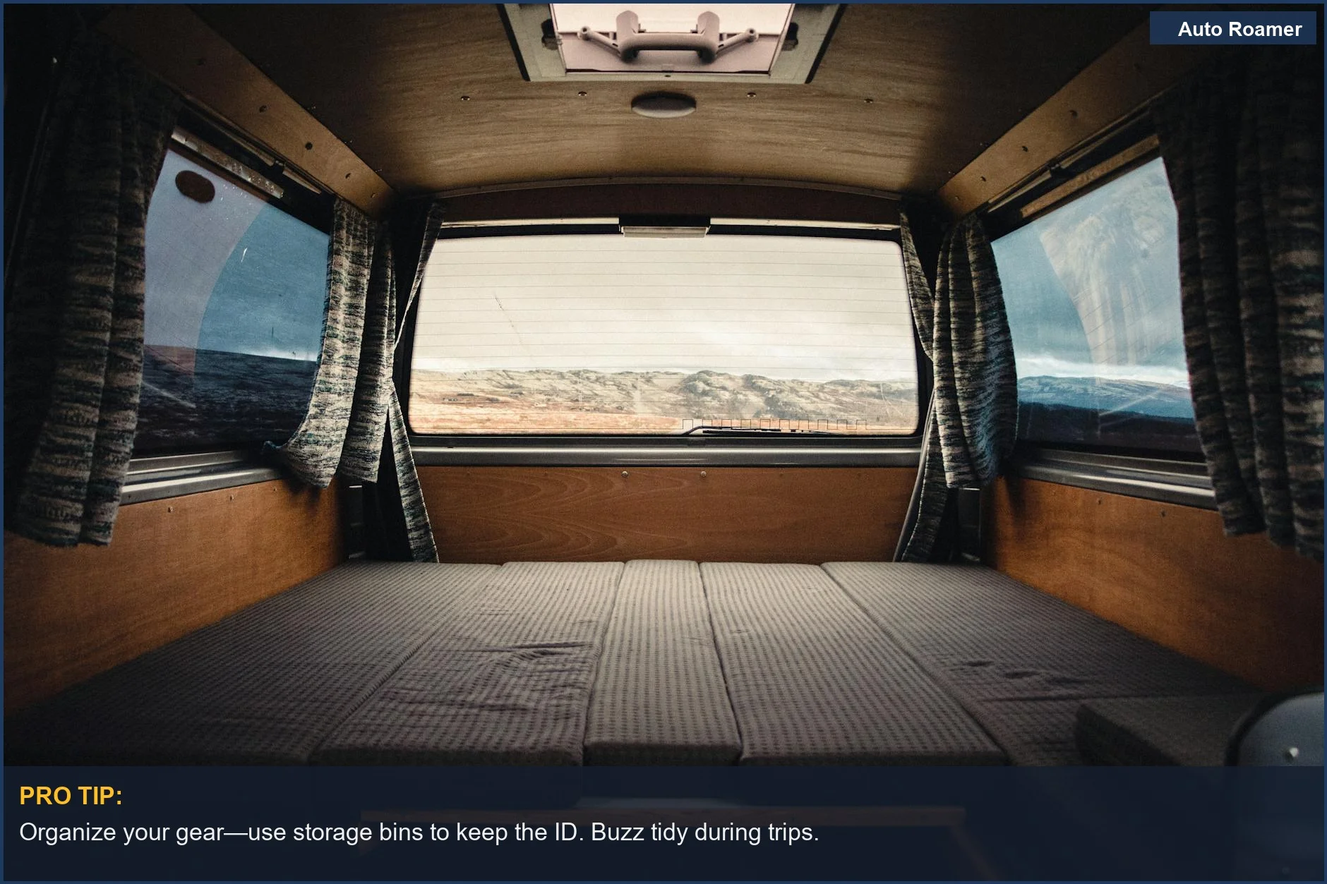 Spacious VW electric camper van interior with a view of Norway's landscape