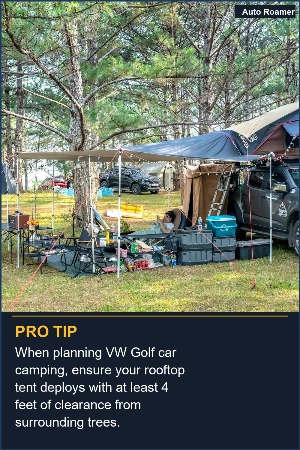 When planning VW Golf car camping, ensure your rooftop tent deploys with at least 4 feet of clearance from surrounding trees.