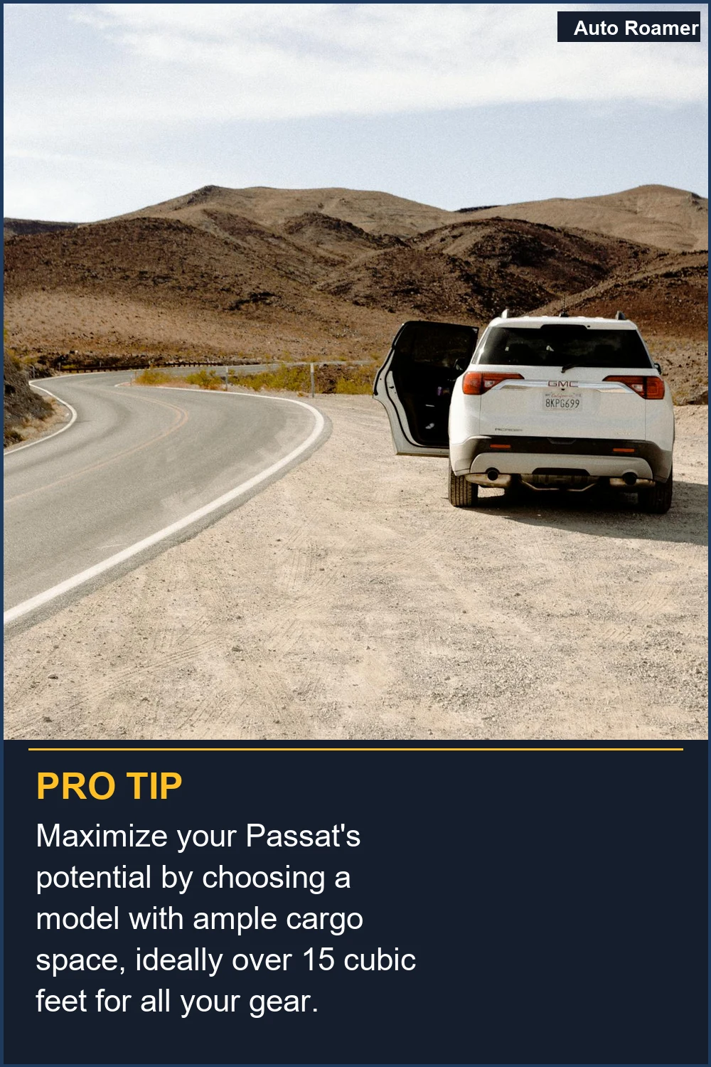 Maximize your Passat's potential by choosing a model with ample cargo space, ideally over 15 cubic feet for all your gear.