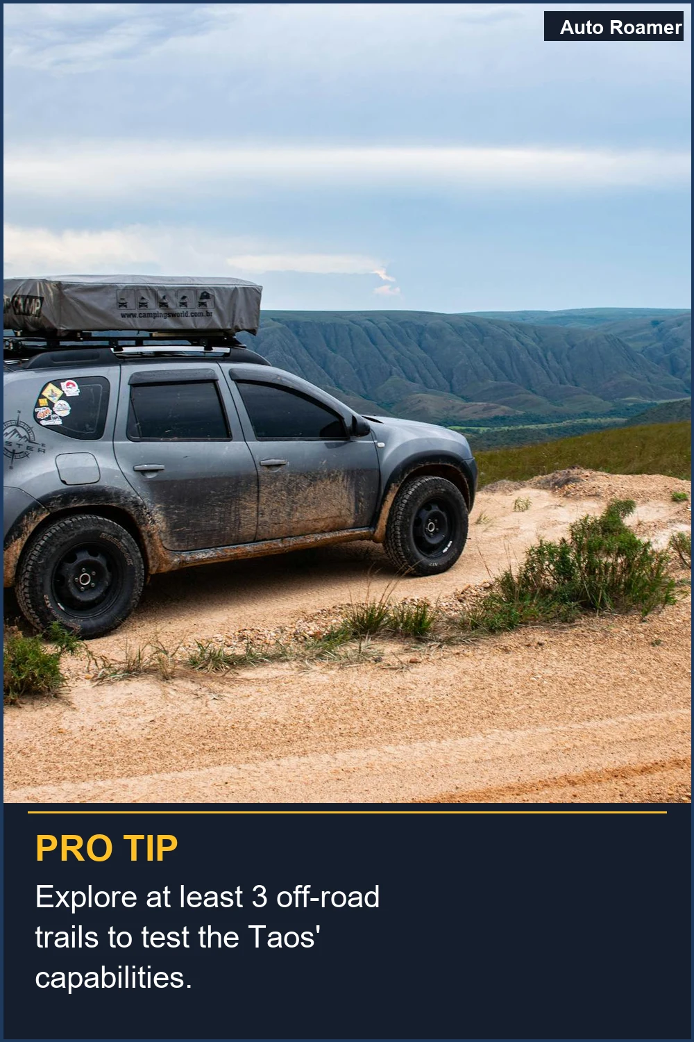 Explore at least 3 off-road trails to test the Taos' capabilities.