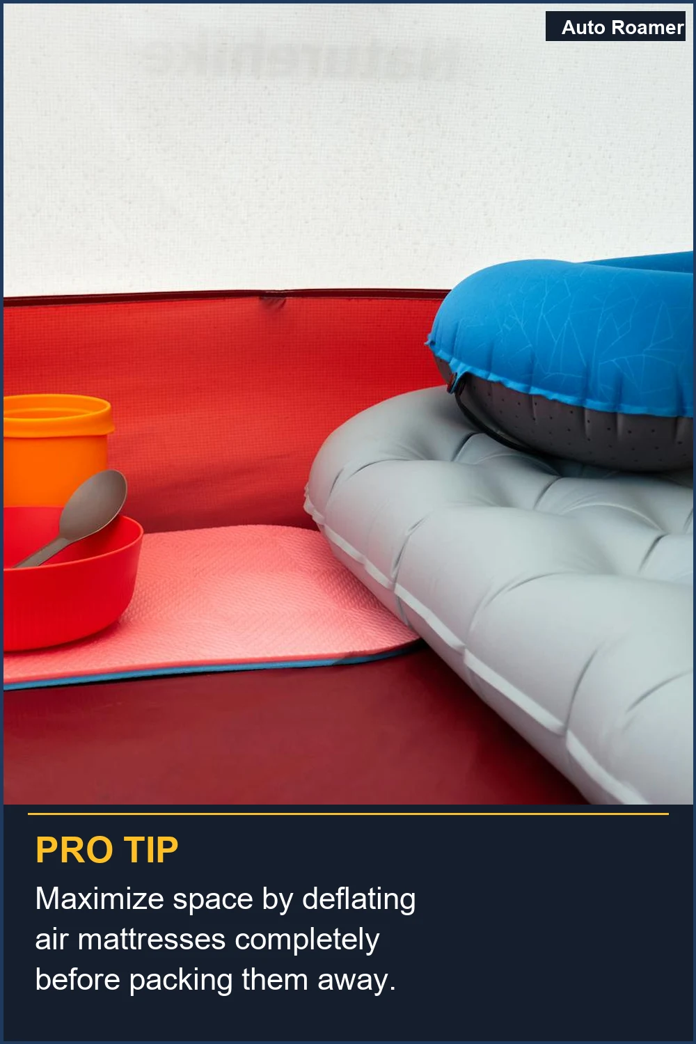 Maximize space by deflating air mattresses completely before packing them away.