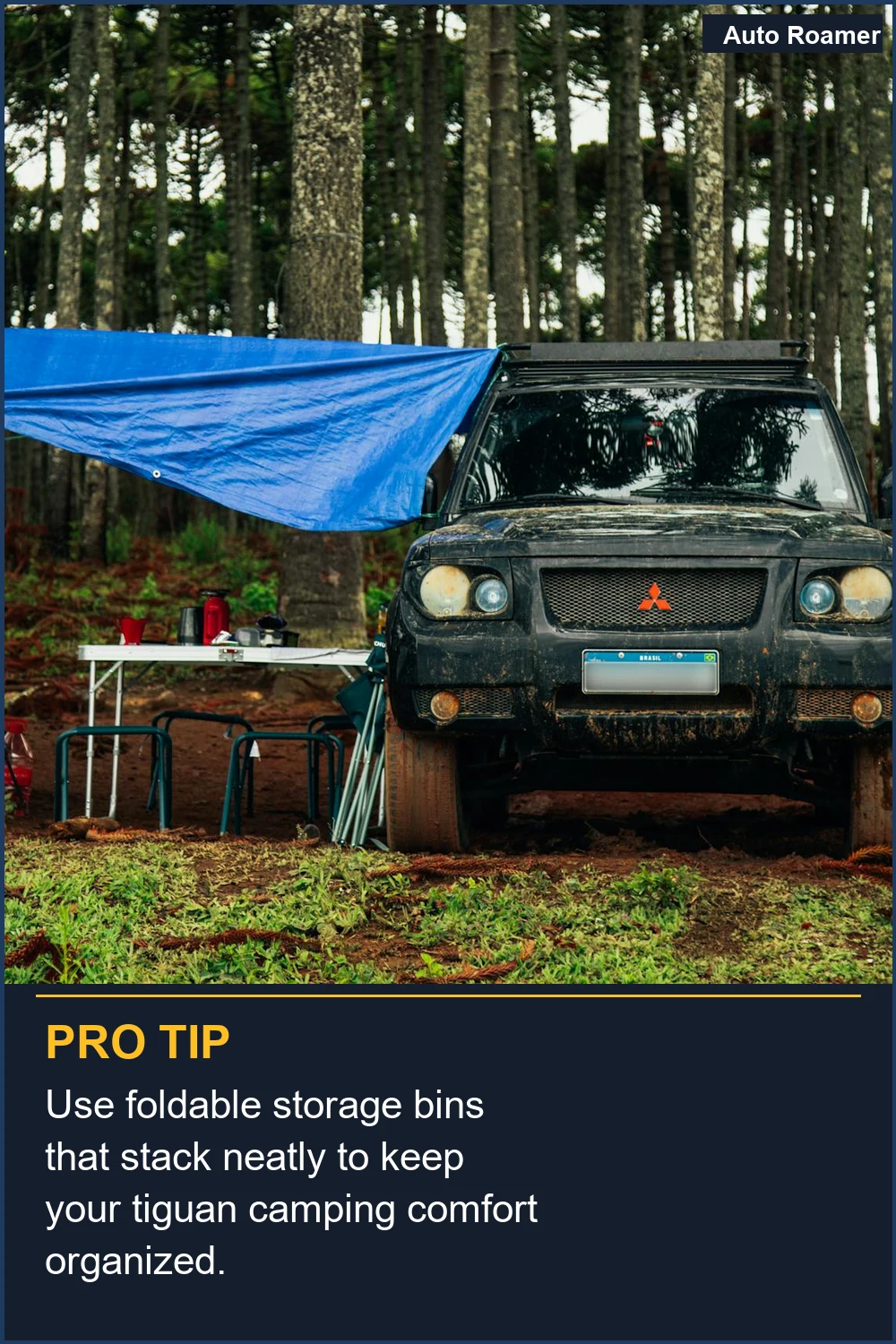 Use foldable storage bins that stack neatly to keep your tiguan camping comfort organized.