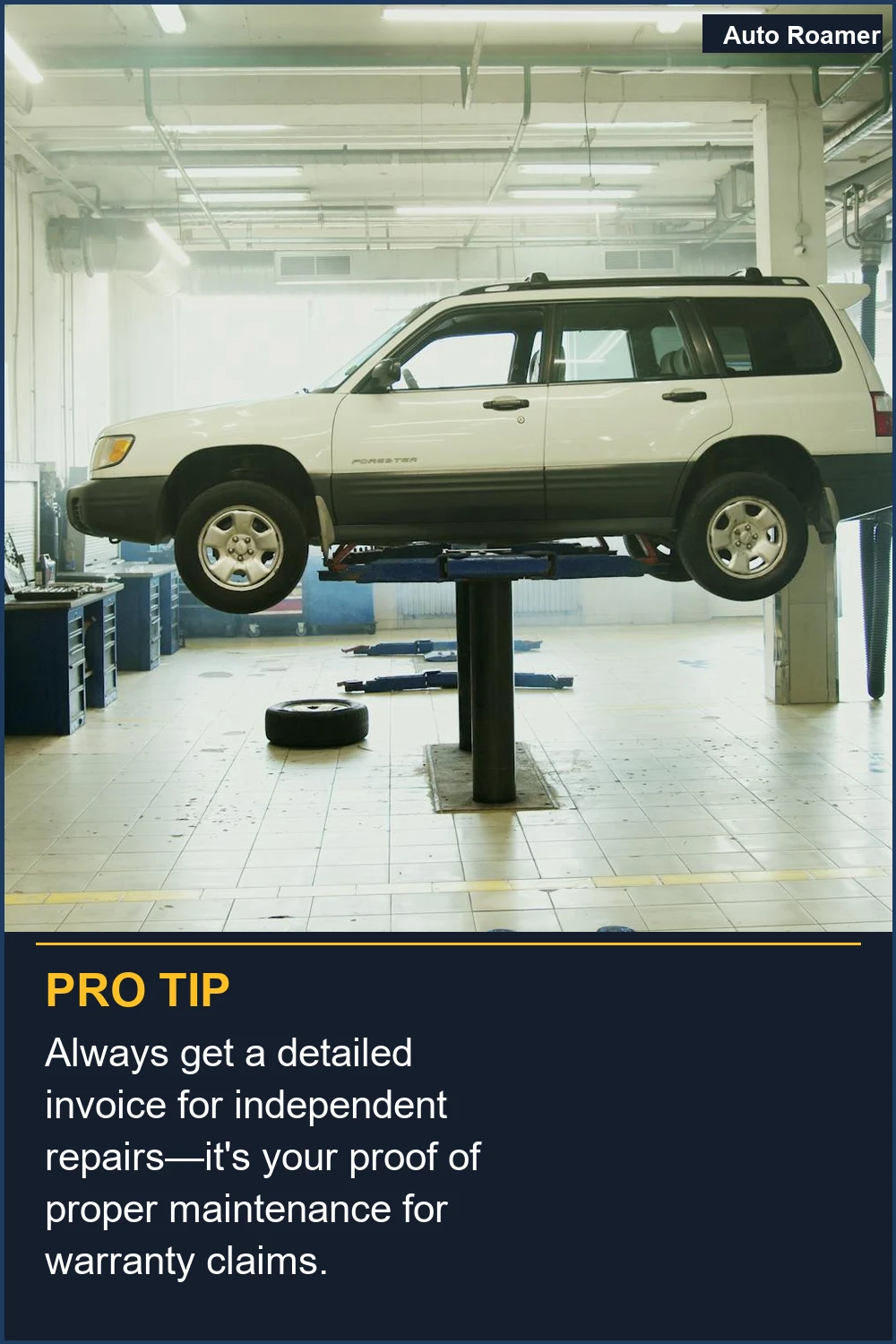 Always get a detailed invoice for independent repairs--it's your proof of proper maintenance for warranty claims.