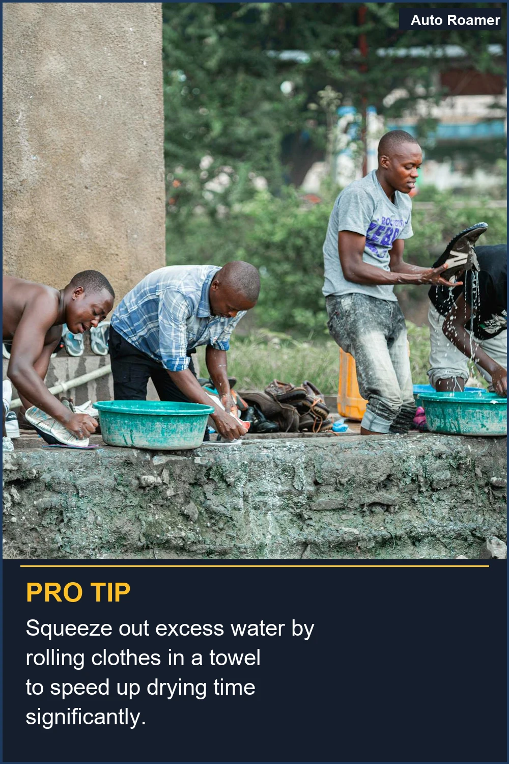 Squeeze out excess water by rolling clothes in a towel to speed up drying time significantly.