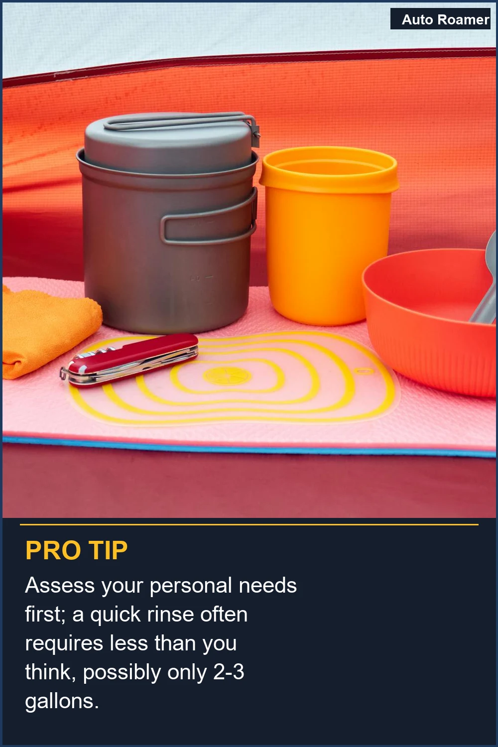 Assess your personal needs first; a quick rinse often requires less than you think, possibly only 2-3 gallons.