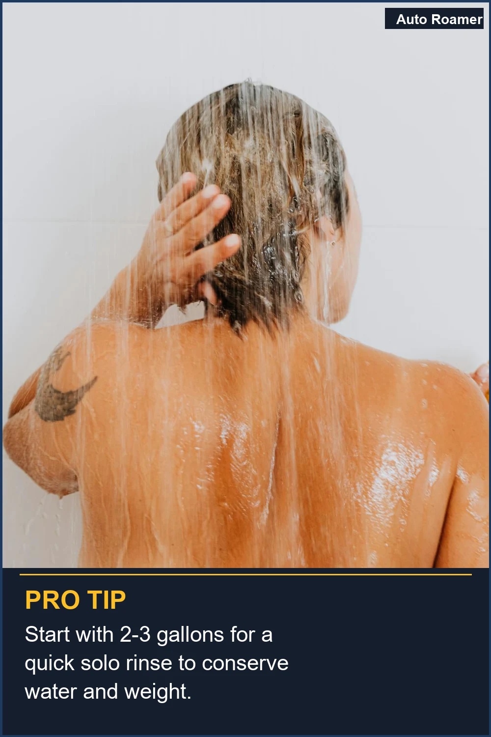 Start with 2-3 gallons for a quick solo rinse to conserve water and weight.