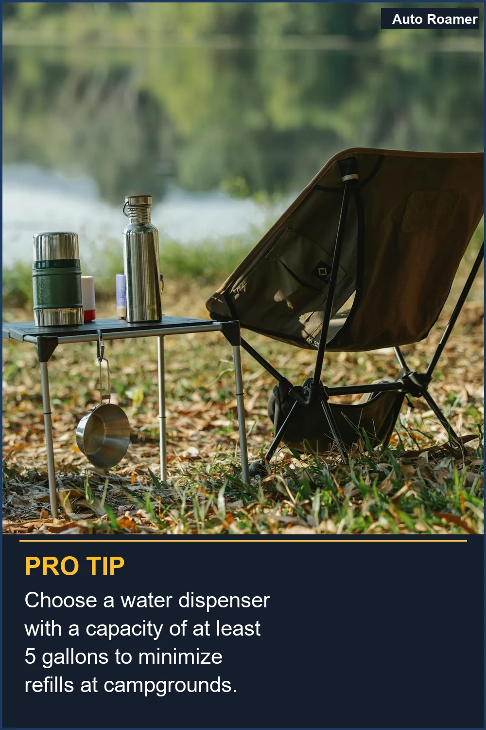 Choose a water dispenser with a capacity of at least 5 gallons to minimize refills at campgrounds.