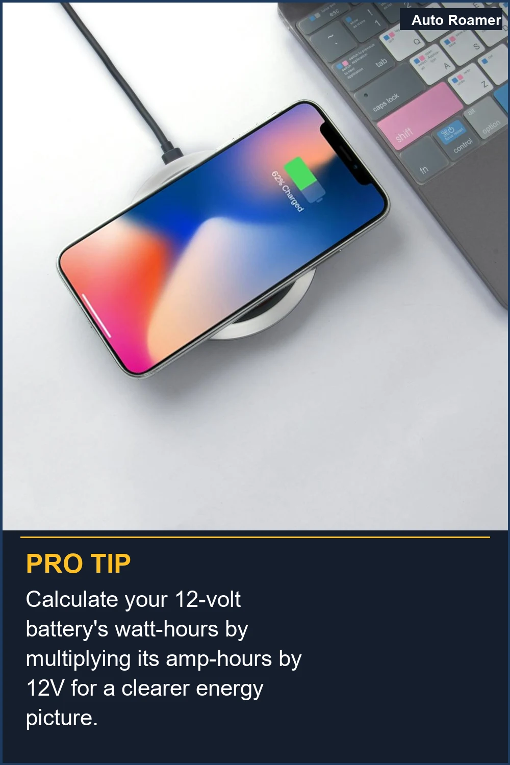 Calculate your 12-volt battery's watt-hours by multiplying its amp-hours by 12V for a clearer energy picture.