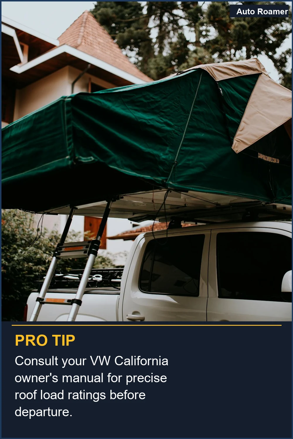 Consult your VW California owner's manual for precise roof load ratings before departure.