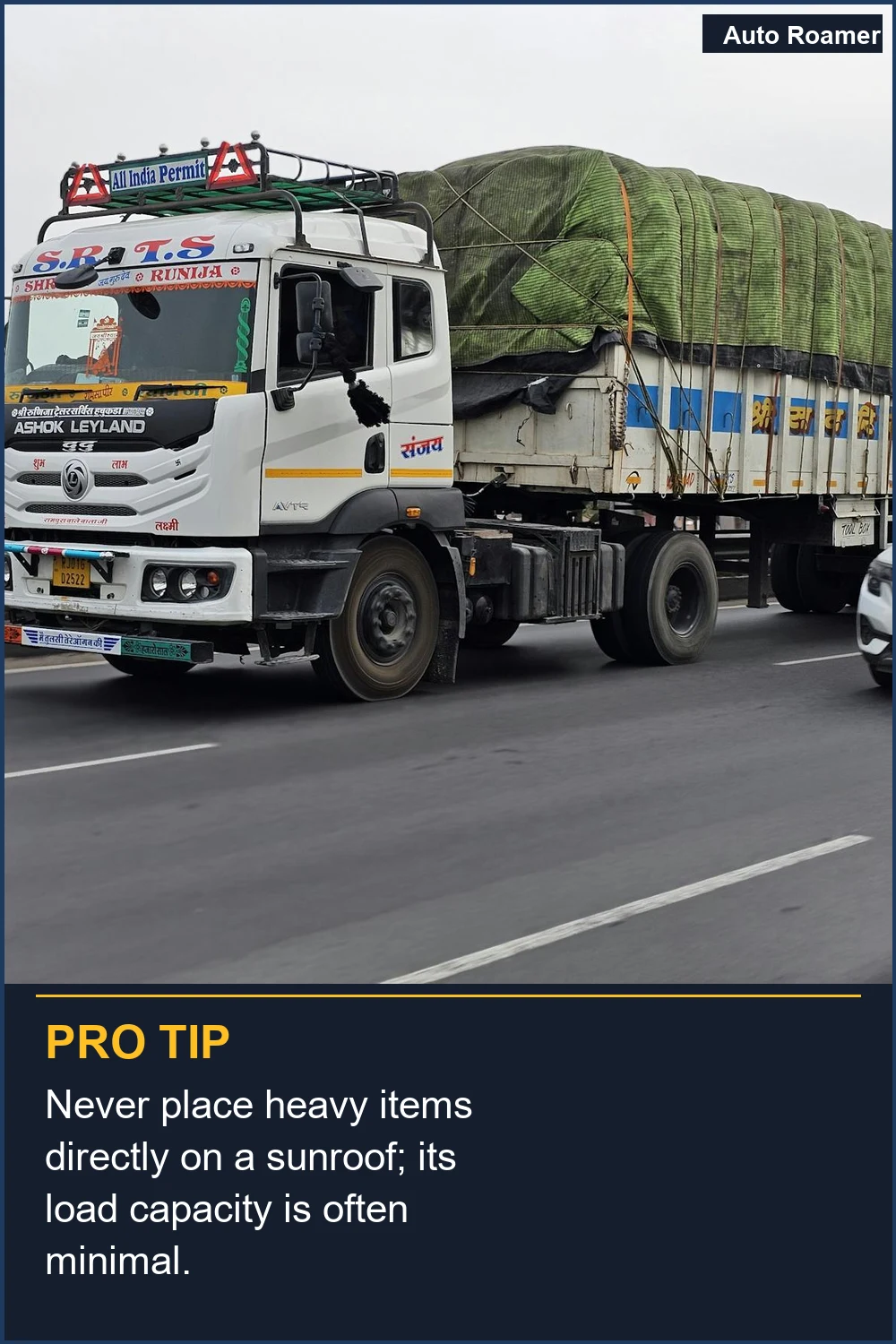 Never place heavy items directly on a sunroof; its load capacity is often minimal.