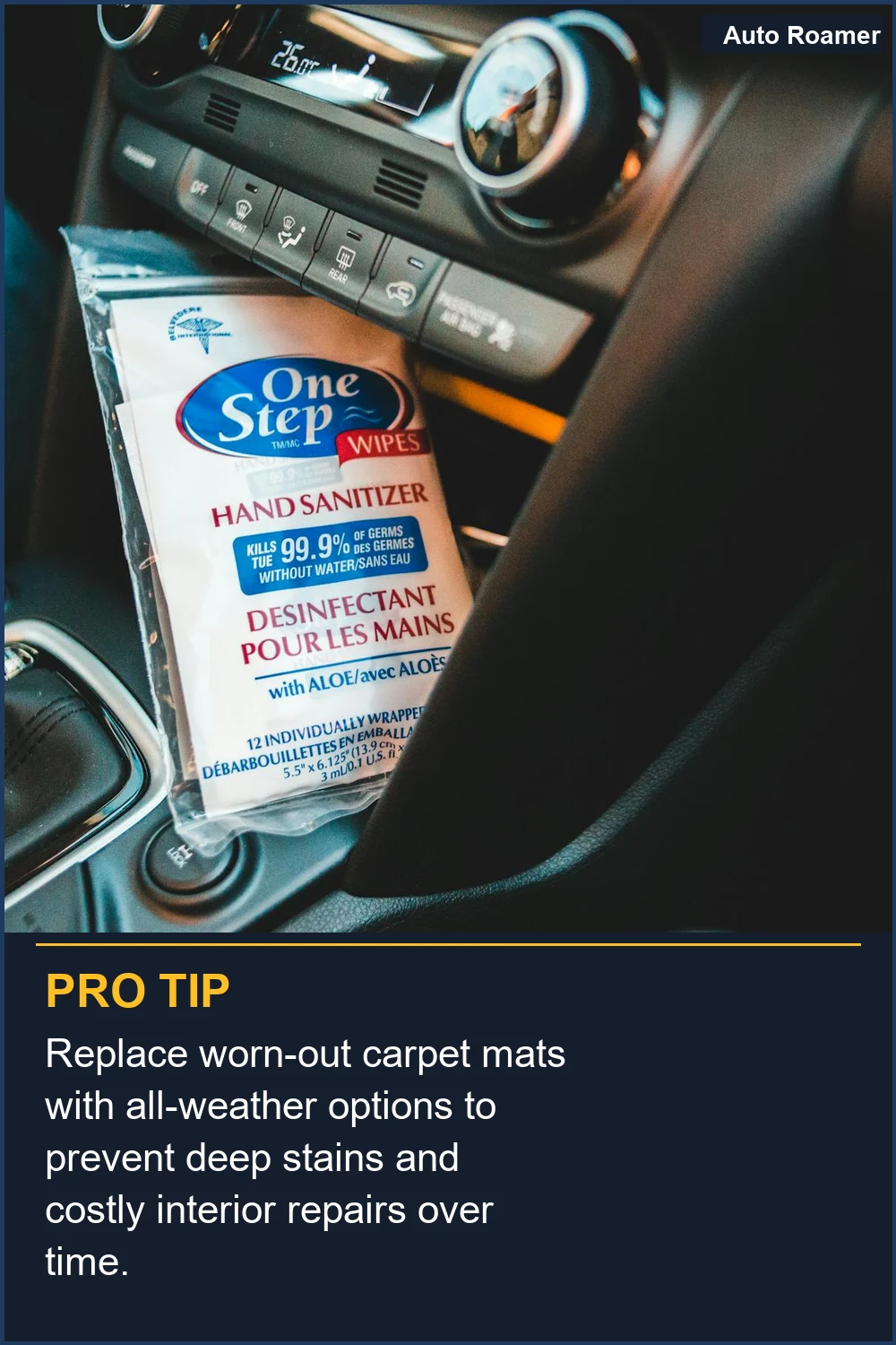 Replace worn-out carpet mats with all-weather options to prevent deep stains and costly interior repairs over time.
