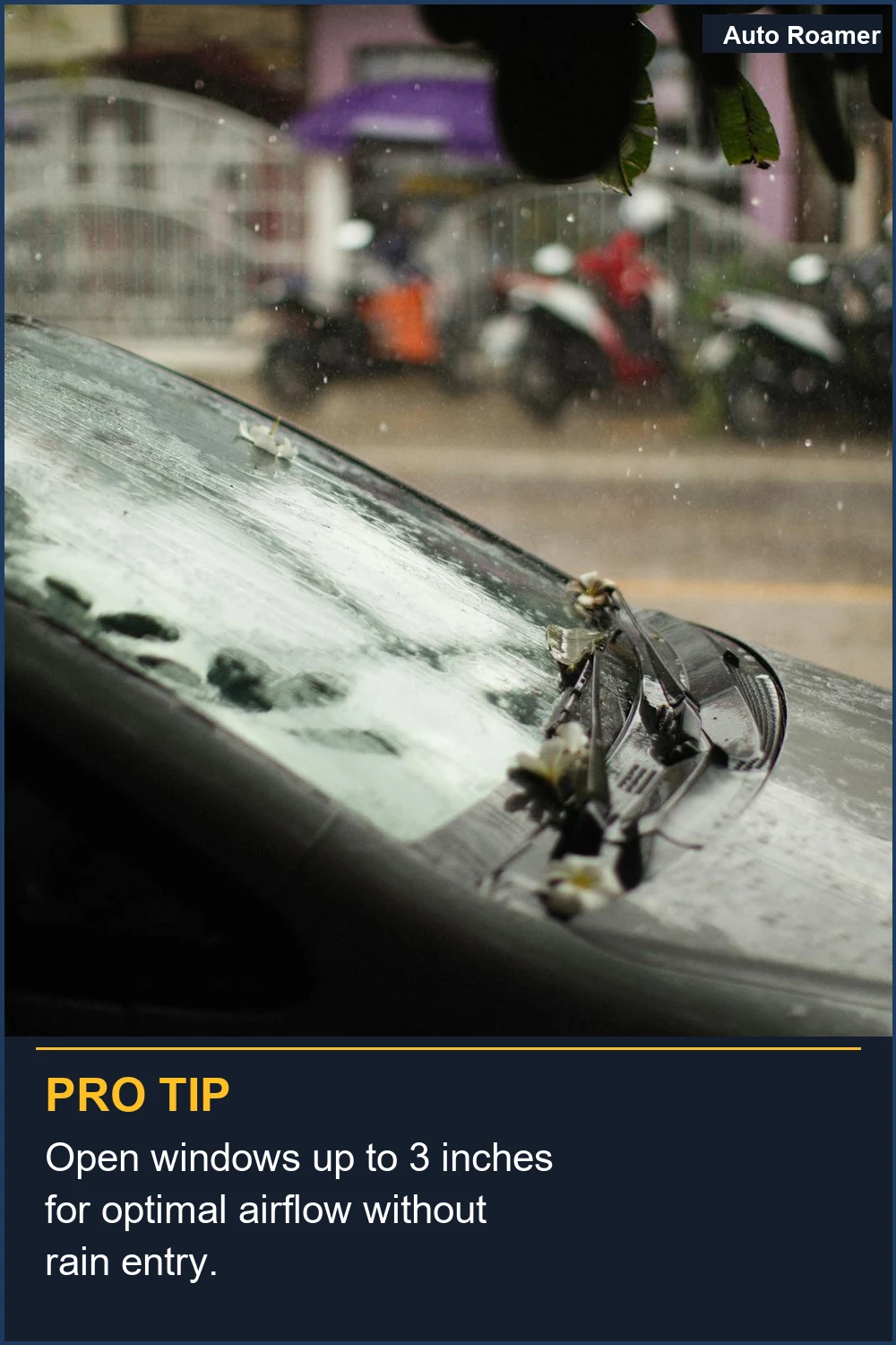 Open windows up to 3 inches for optimal airflow without rain entry.