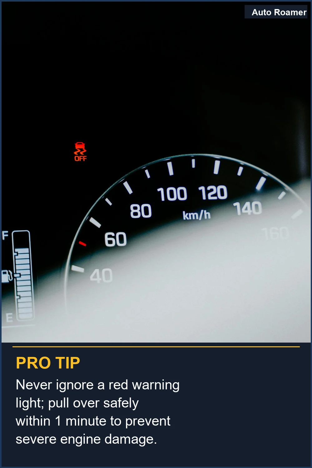 Never ignore a red warning light; pull over safely within 1 minute to prevent severe engine damage.