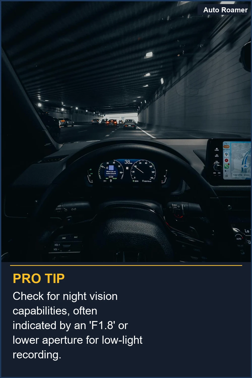 Check for night vision capabilities, often indicated by an 'F1.8' or lower aperture for low-light recording.
