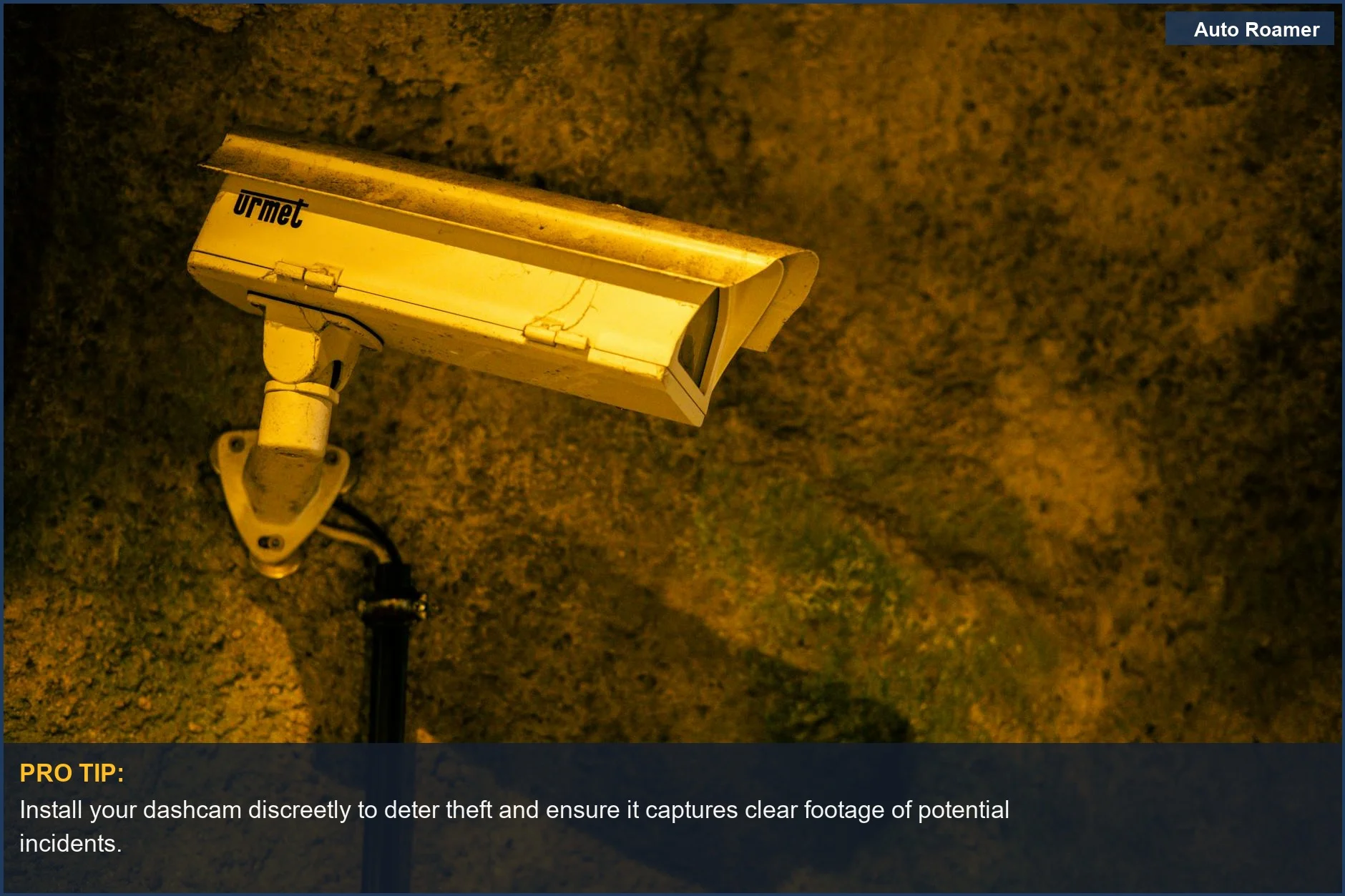 Close-up of a discreet security camera on a wall, highlighting dashcam parking mode's ability to catch hit-and-run incidents.