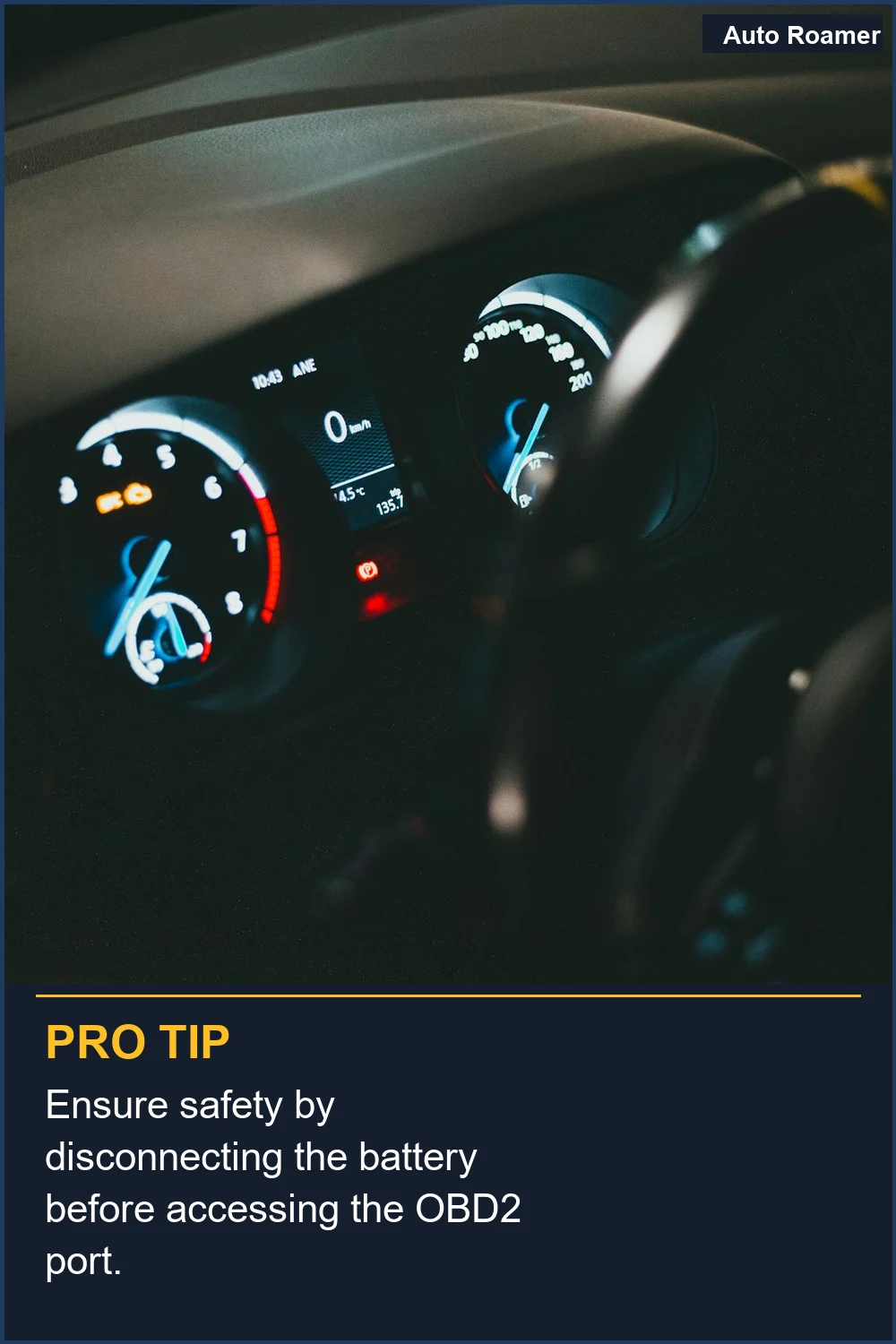 Ensure safety by disconnecting the battery before accessing the OBD2 port.