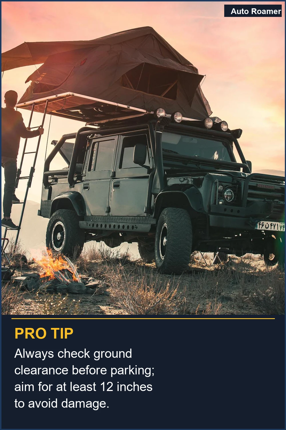 Always check ground clearance before parking; aim for at least 12 inches to avoid damage.