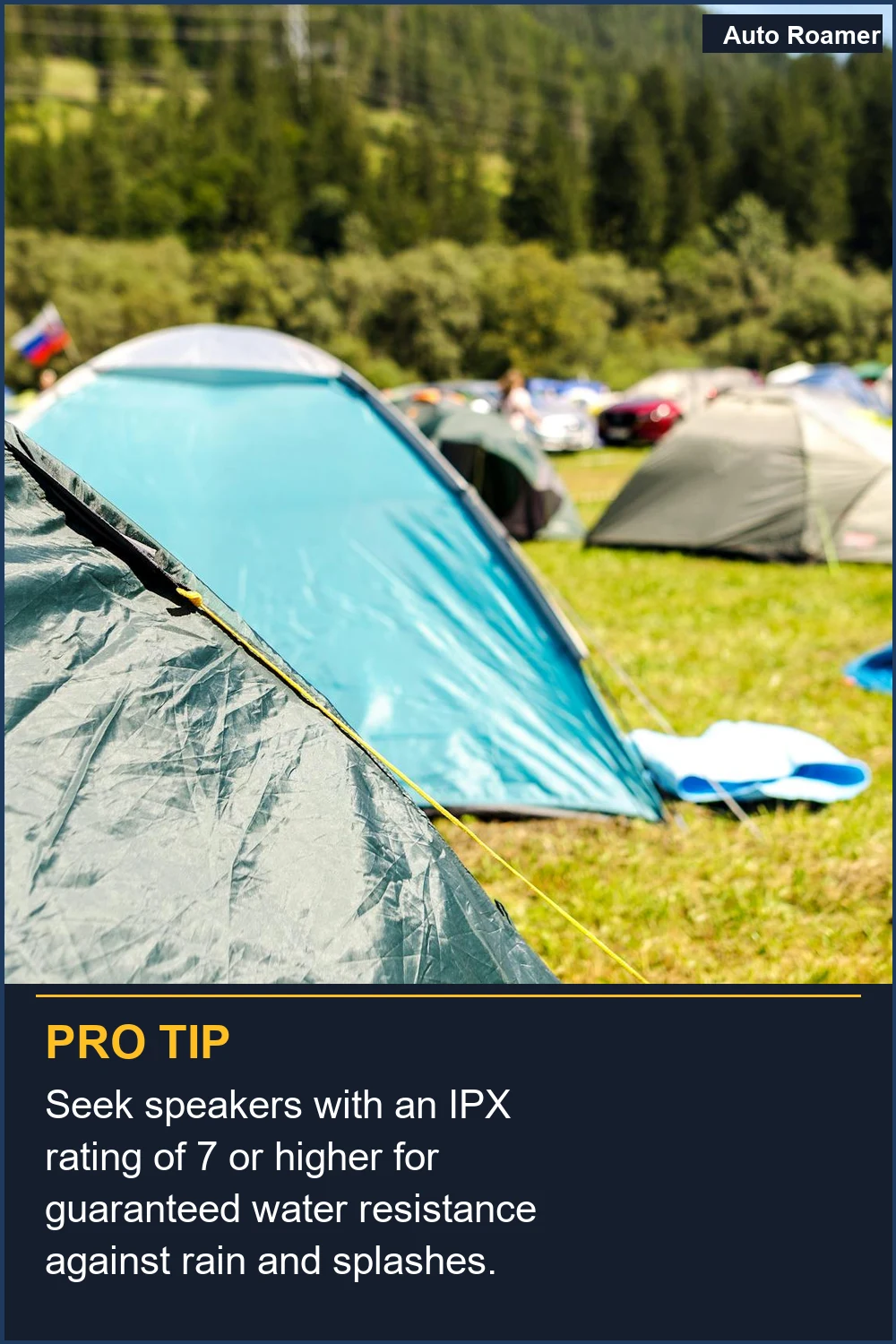 Seek speakers with an IPX rating of 7 or higher for guaranteed water resistance against rain and splashes.