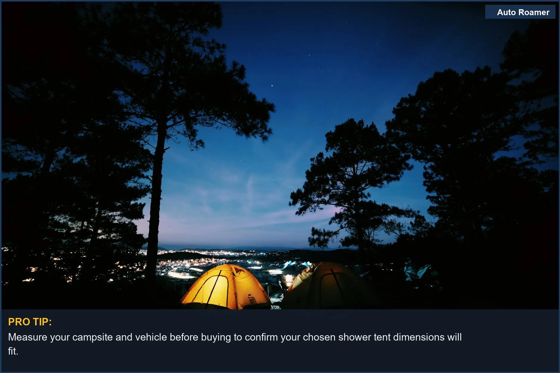 Yellow tents under a starry night sky, highlighting the importance of choosing shower tent dimensions for campsite fit.