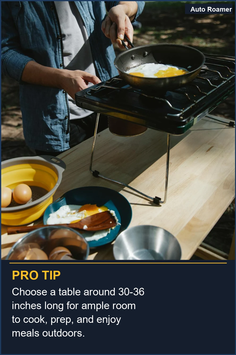 Choose a table around 30-36 inches long for ample room to cook, prep, and enjoy meals outdoors.