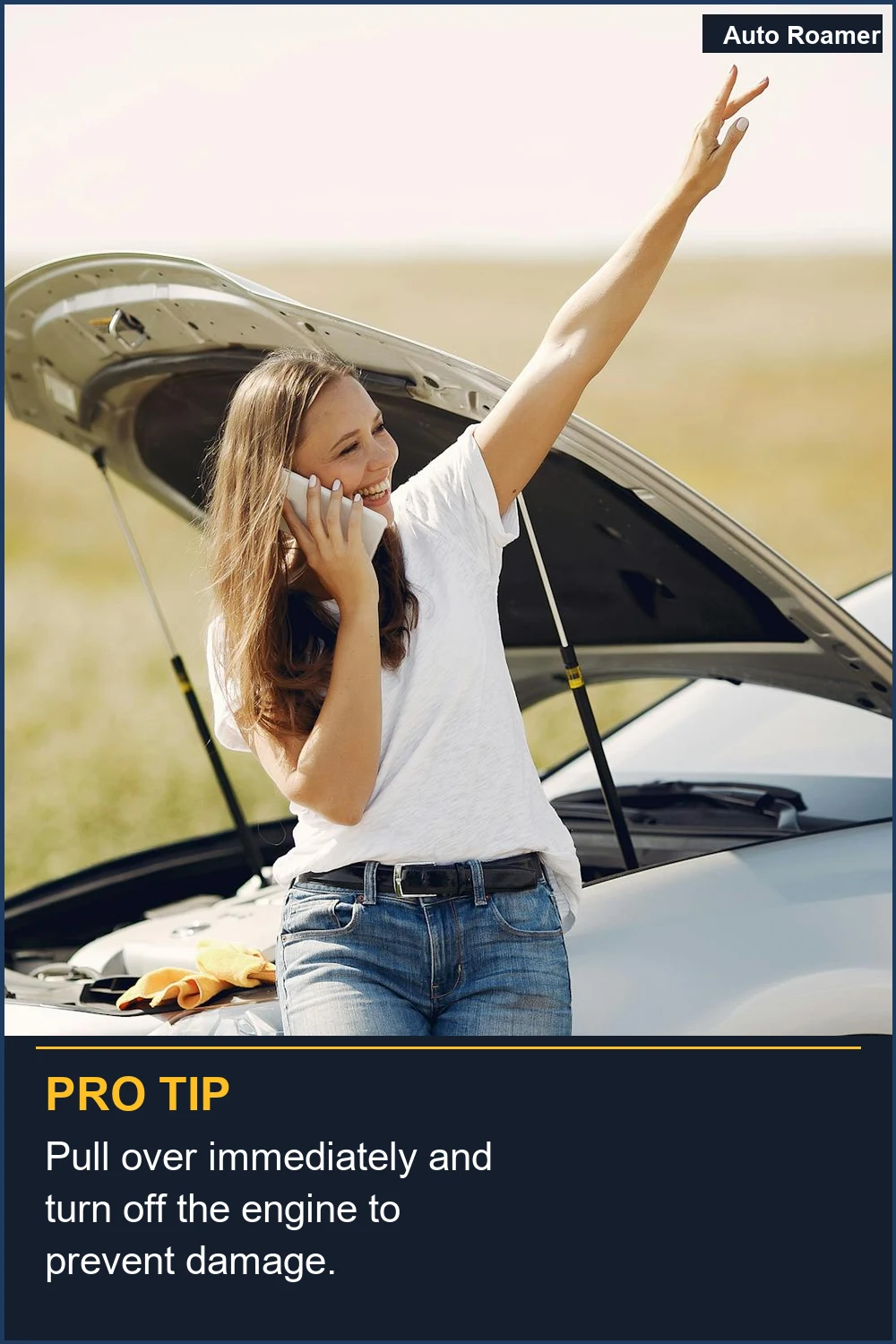 Pull over immediately and turn off the engine to prevent damage.